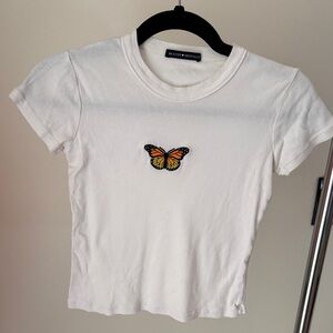 Brandy Melville White Tee with Orange Butterfly Patch